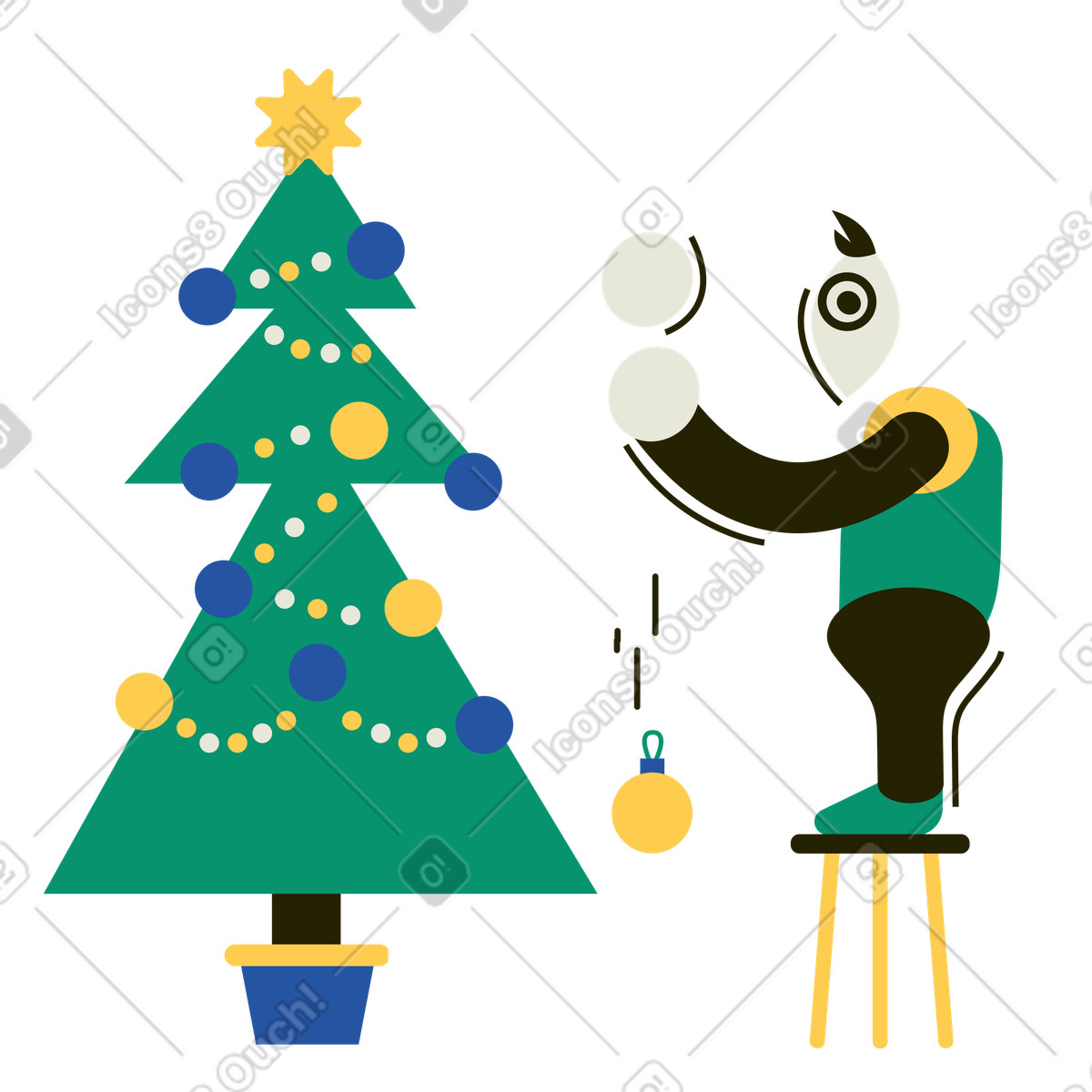 Weihnachtskugel beim schmücken des baumes versehentlich fallen gelassen-Illustration im Spot-Stil als Download in PNG, SVG