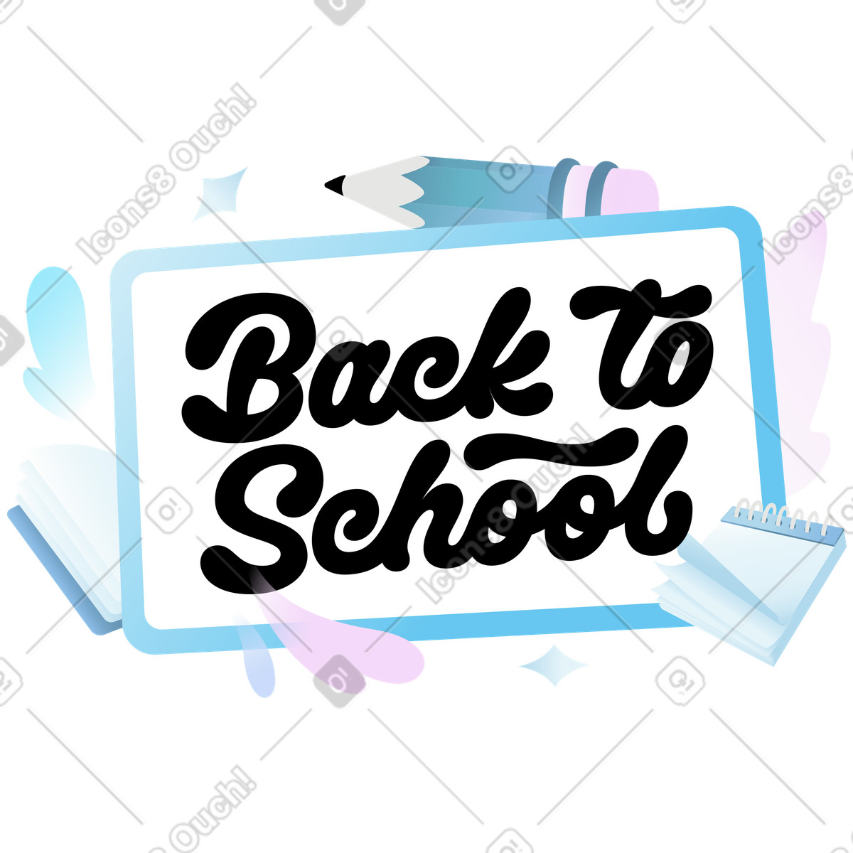 Back to school lettering on digital tablet, New year preparation illustration in Airy style download in PNG, SVG