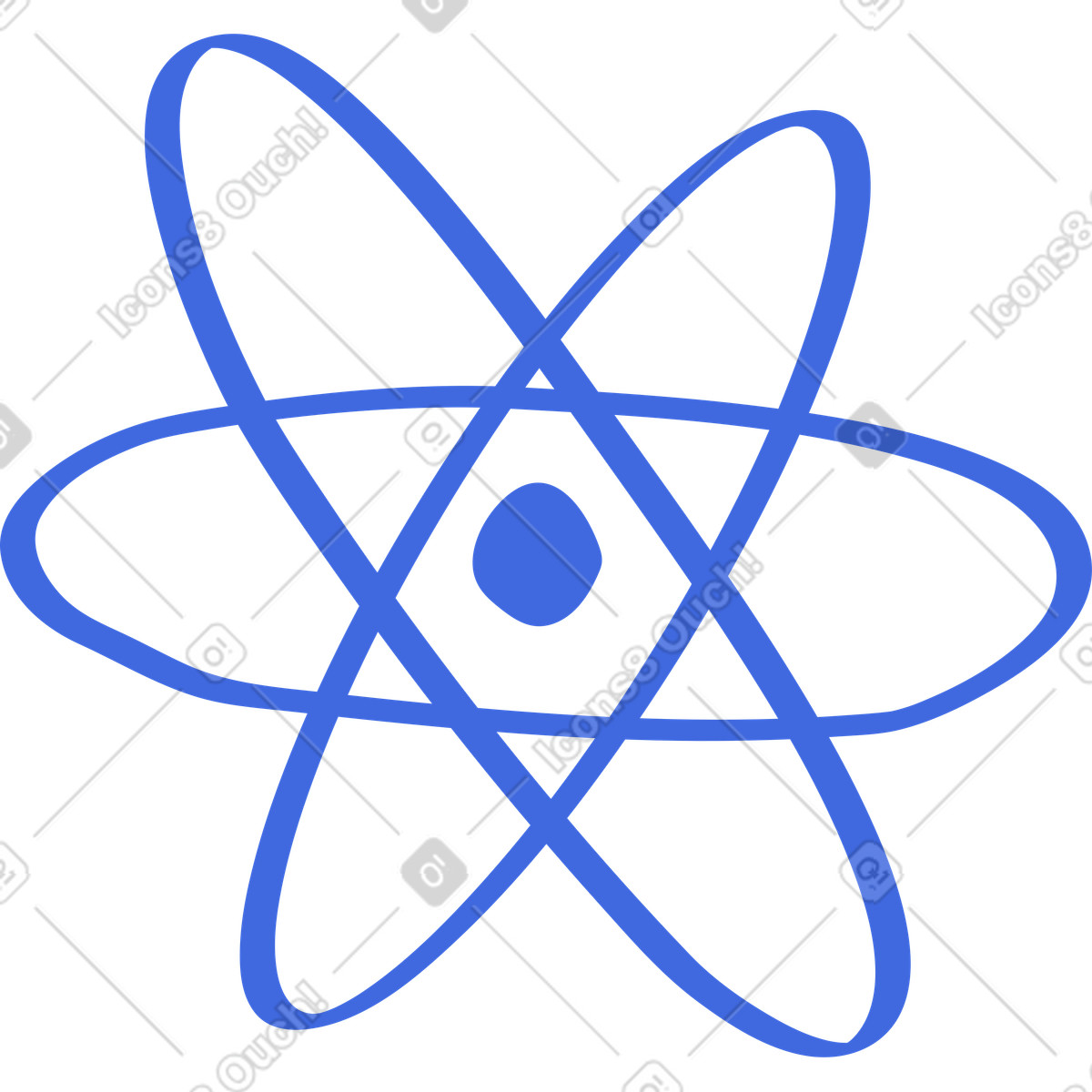 Иллюстрация Atom symbol with central nucleus and three elliptical electron orbits в стиле Ballpoint Pen — скачать в форматах PNG, SVG