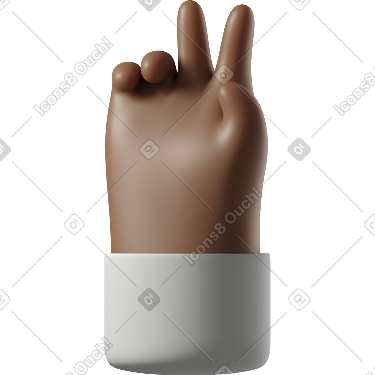 Dark brown skin hand showing victory sign illustration in 3D Hands Fun&Wild style download in PNG, SVG