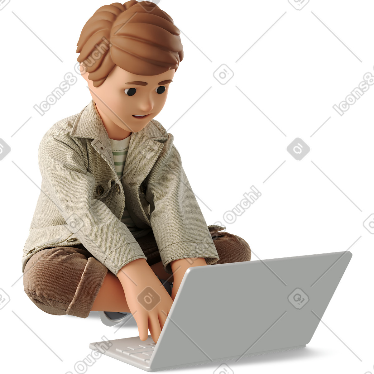 Boy with laptop illustration in 3D Business style download in PNG, SVG
