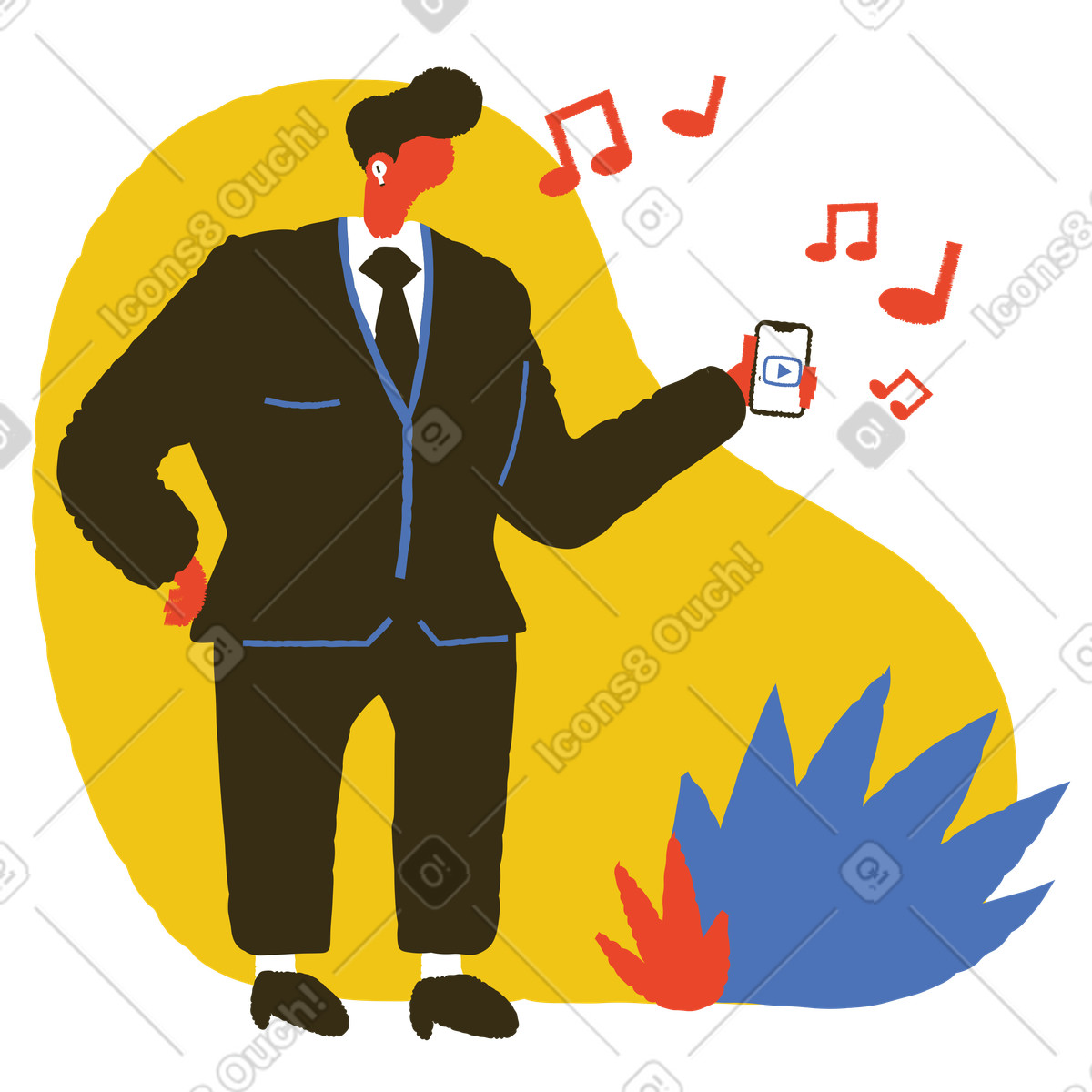 Ilustração de Empresário ouvindo música no music player em estilo Bermuda para baixar em PNG, SVG