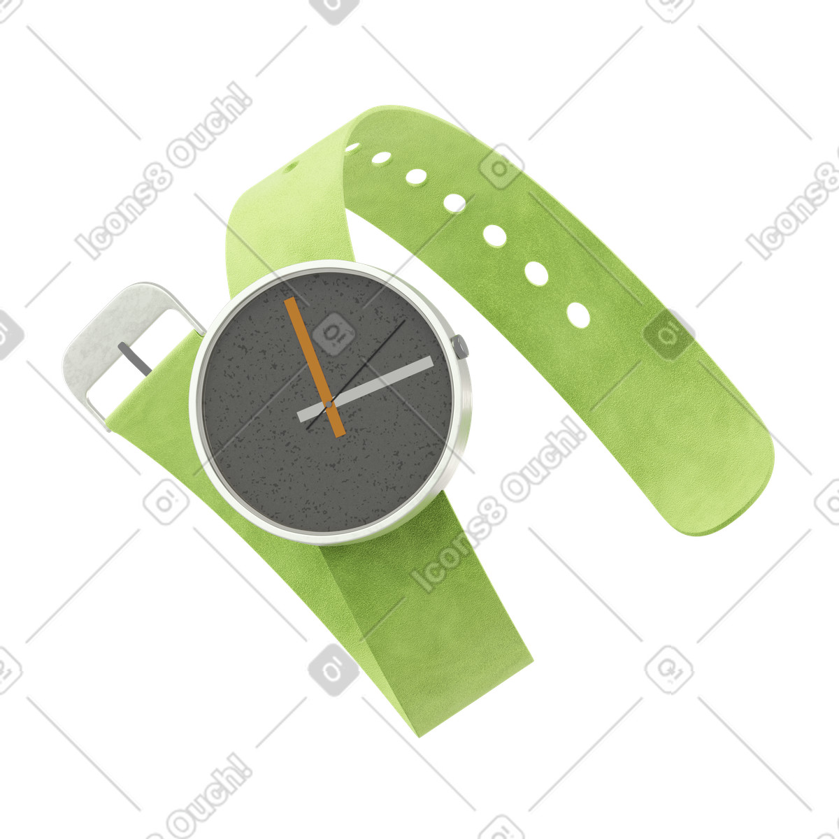 Ilustração de Relógio pulso com pulseira camurça verde em no estilo 3D Modern para baixar em PNG, SVG