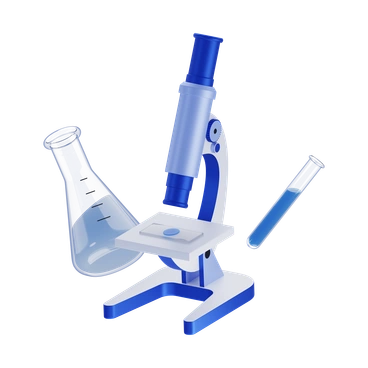 A microscope with laboratory glassware - 3D Techny style illustration