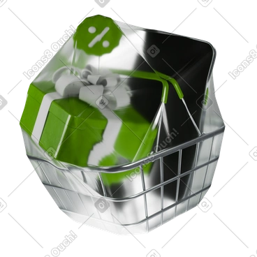Coffret cadeau, smartphone et badge de vente dans un panier emballé dans du plastique, campagne de vente au détail d'offres spéciales PNG, SVG