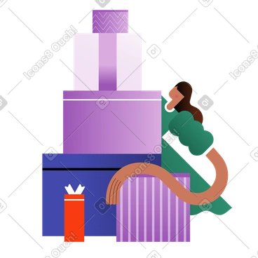 Fille recevant une pile de cadeaux PNG, SVG