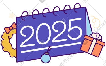 Lettrage 2025 avec couronne de noël et texte sur boîte cadeau PNG, SVG