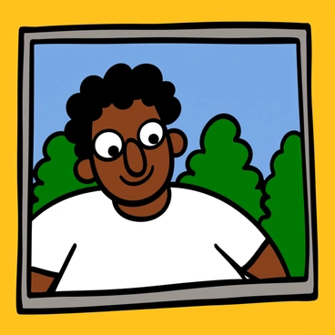Close-up of a young Freedom Rider with big eyes and dark skin, gazing out from a bus window. The young person has short curly hair and is wearing a simple white t-shirt. The sunlight is illuminating their face, highlighting a look of hope and determination. The background shows a blurred landscape of trees and blue sky, enhancing the sense of looking out into the future.
