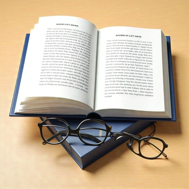 A literature book open to an analysis of a classic novel