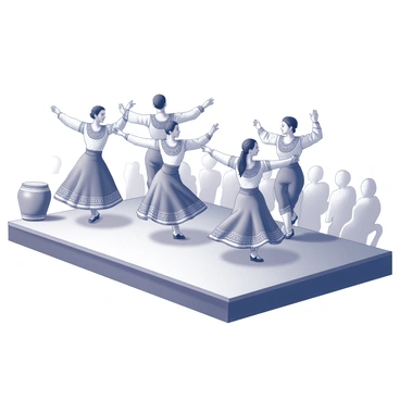 A group of dancers performing a traditional dance, representing a country's customs and heritage.