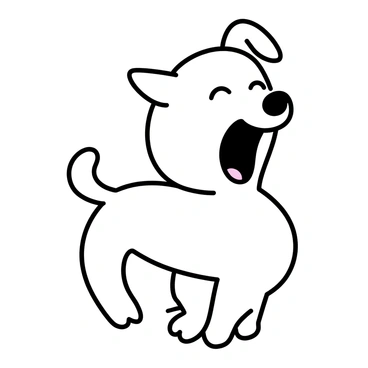 A dog caught mid-yawn, its mouth wide open in a minimalist line drawing