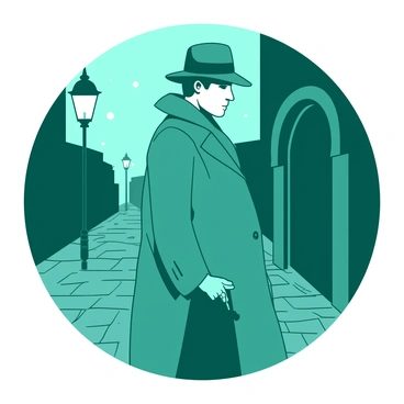 A detective in a trench coat solving a mystery in a foggy city street