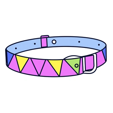 A colorful dog collar made of durable fabric. The collar features tiny decorative flags evenly spaced around it, each flag displaying a different vibrant color. The collar has a classic buckle closure and an adjustable strap to fit various dog sizes.