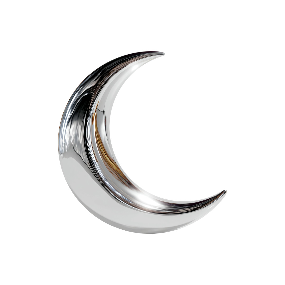 Illustration Icône en forme de lune, ressource lunaire chrome, thème night tech, marque ia, minimalisme métallique dans le style Metallic à télécharger aux formats PNG, SVG