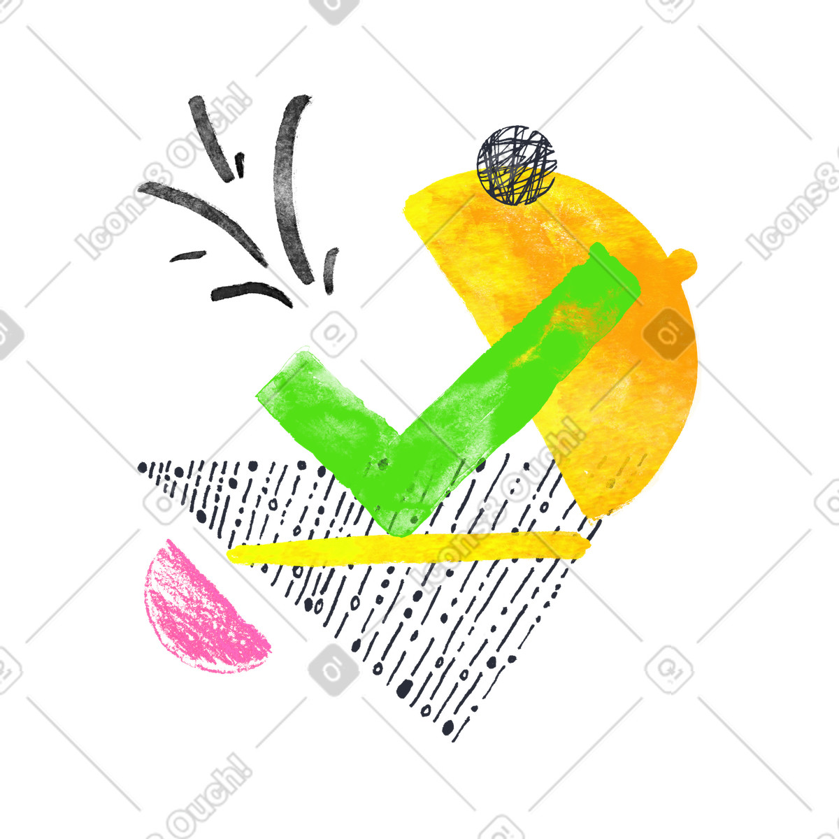 Green check mark on a golden plate illustration in Inky style download in PNG, SVG