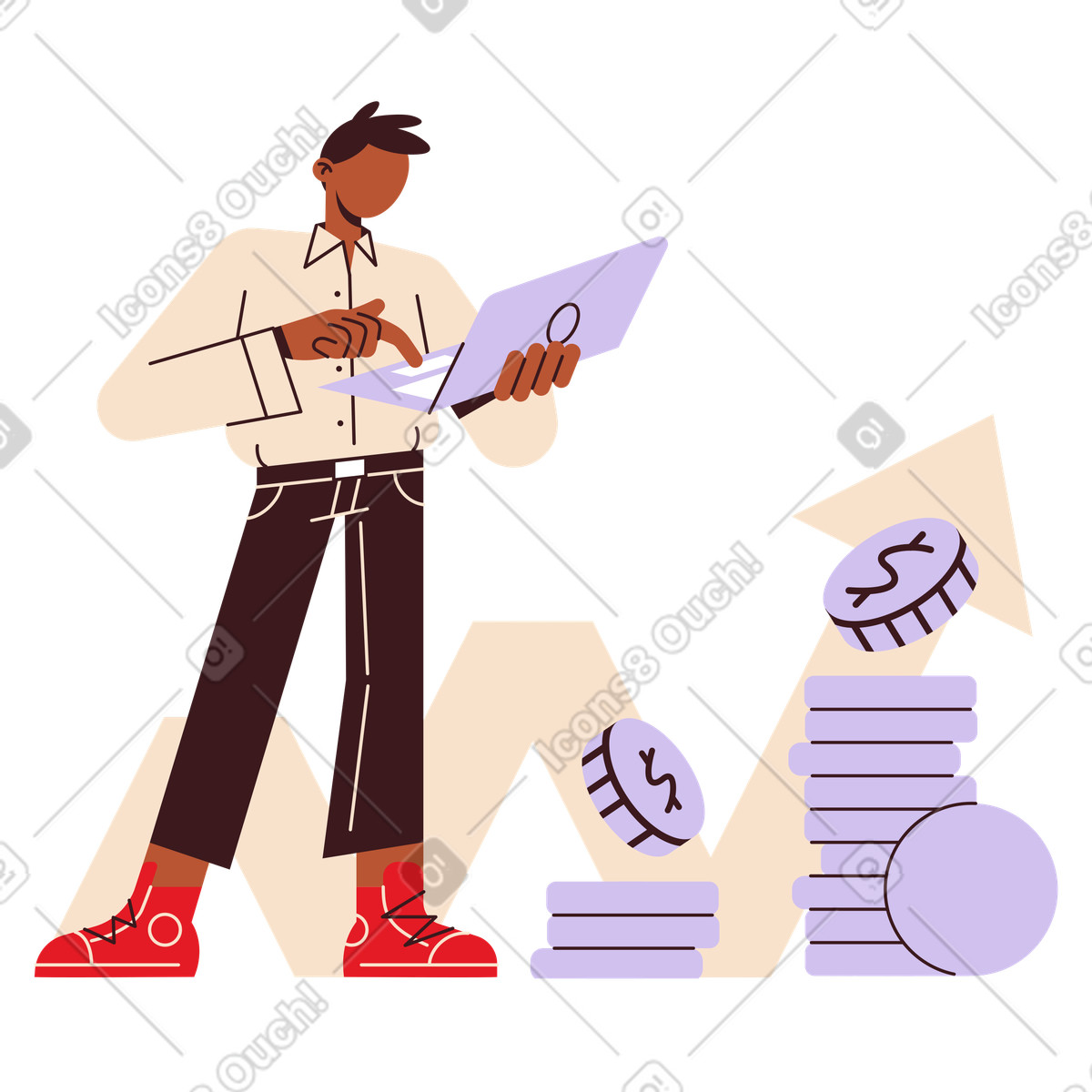 Investor tracking online savings with laptop, Wealth growth and digital banking illustration in Folks style download in PNG, SVG