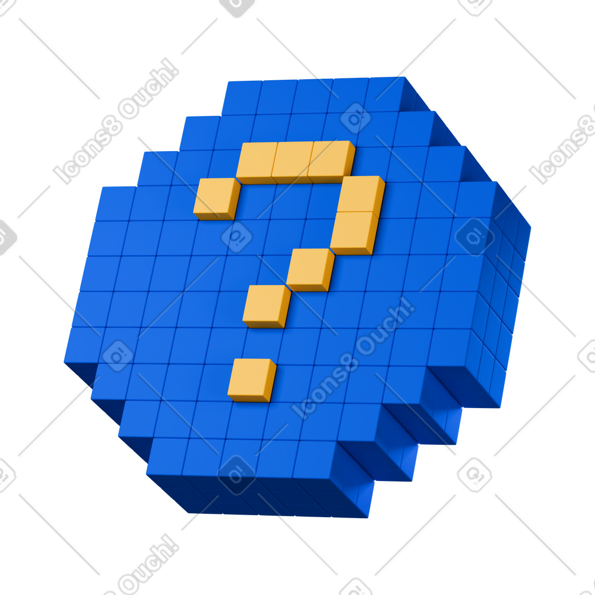 Question mark pixel block icon made from blue cubes-Illustration im 3D Stickle-Stil als Download in PNG, SVG