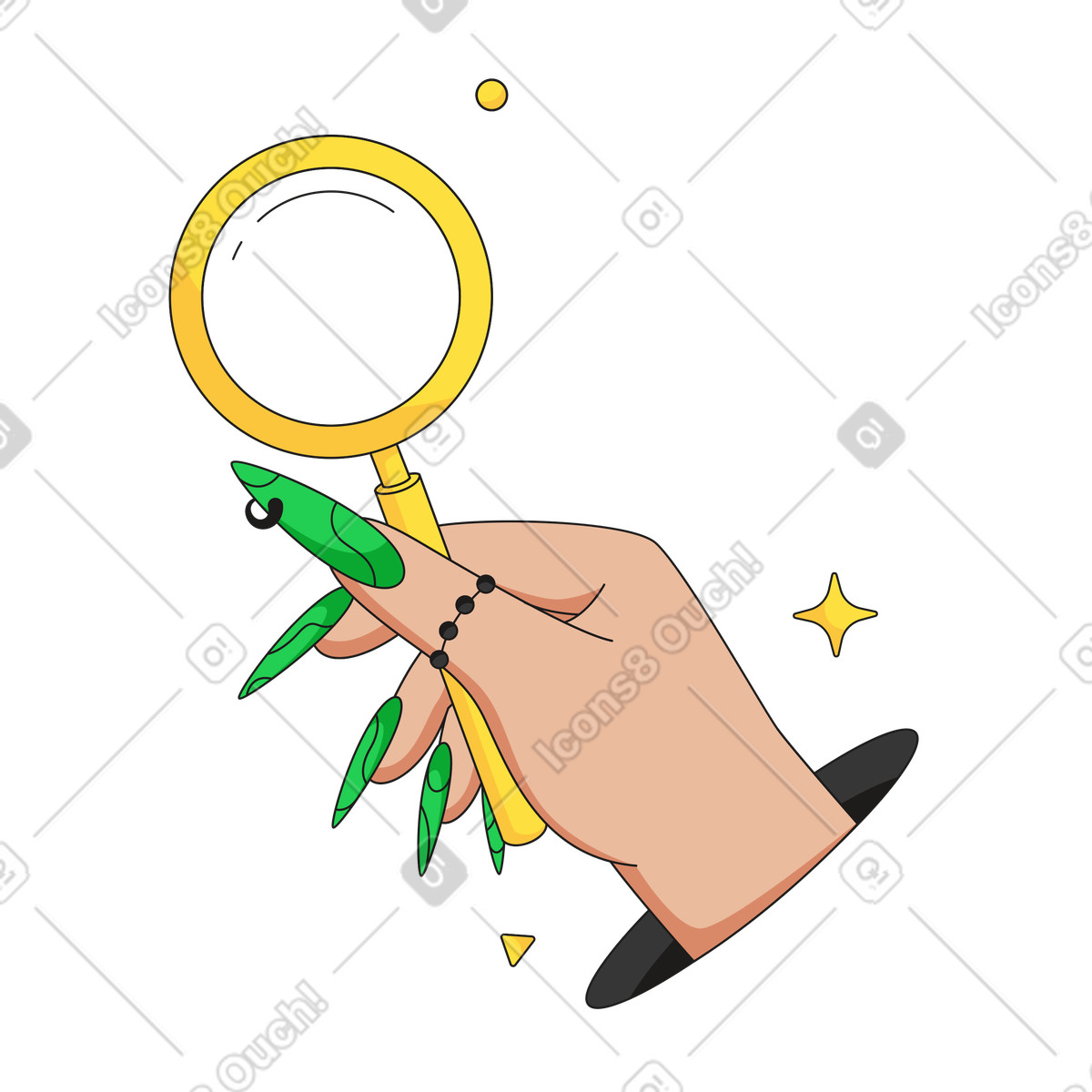 Ilustração de Mão com lupa em PNG e SVG