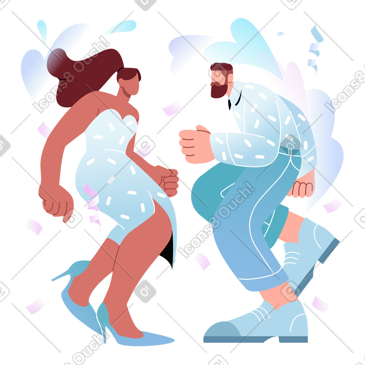 People dancing in festive outfits, Holiday party celebration-Illustration im Airy-Stil als Download PNG, SVG