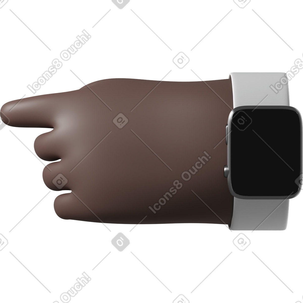 Black skin hand with smartwatch turned off pointing left illustration in 3D Hands Fun&Wild style download in PNG, SVG