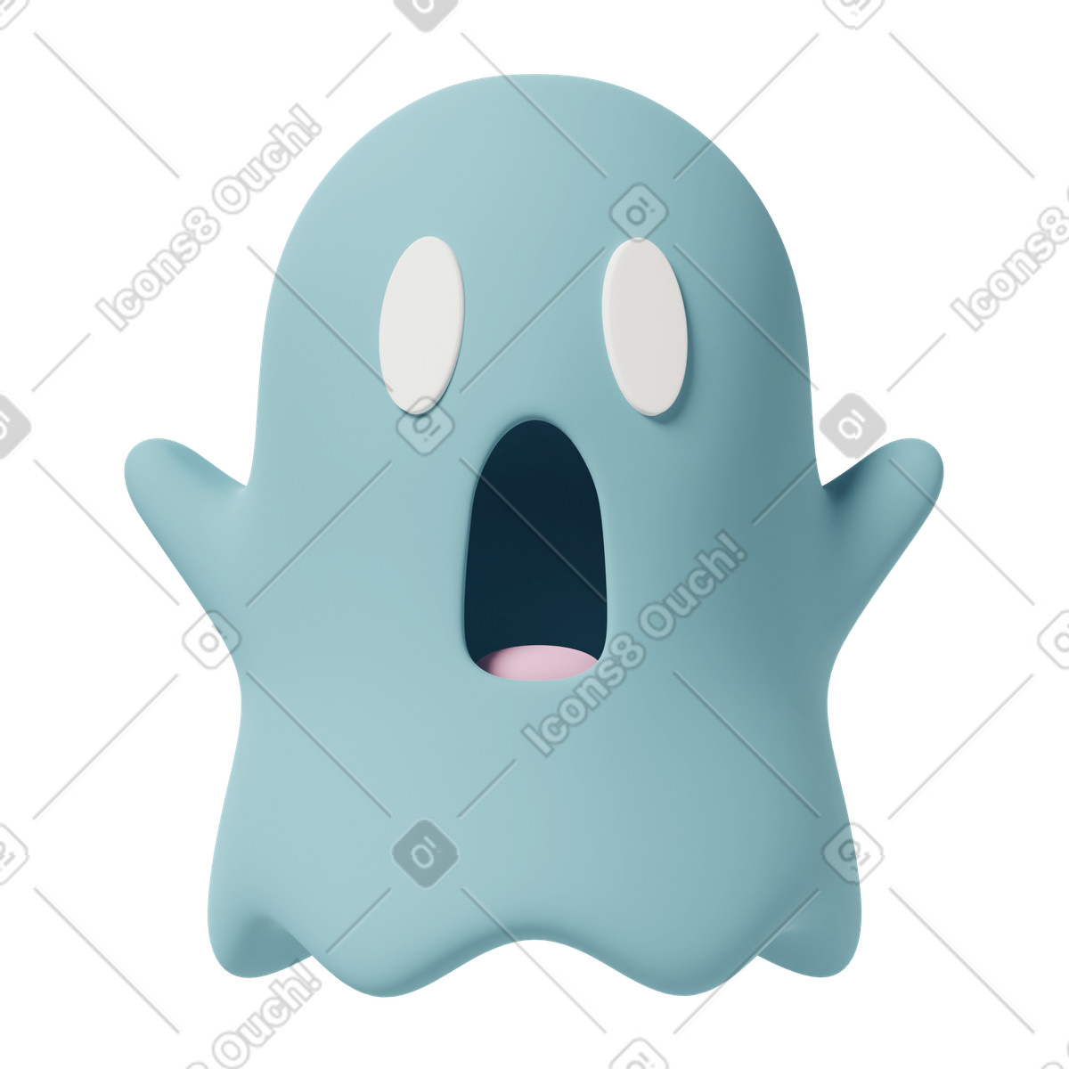 下载 3D Casual life 风格的 Scared blue ghost 插画，支持 PNG、SVG 格式