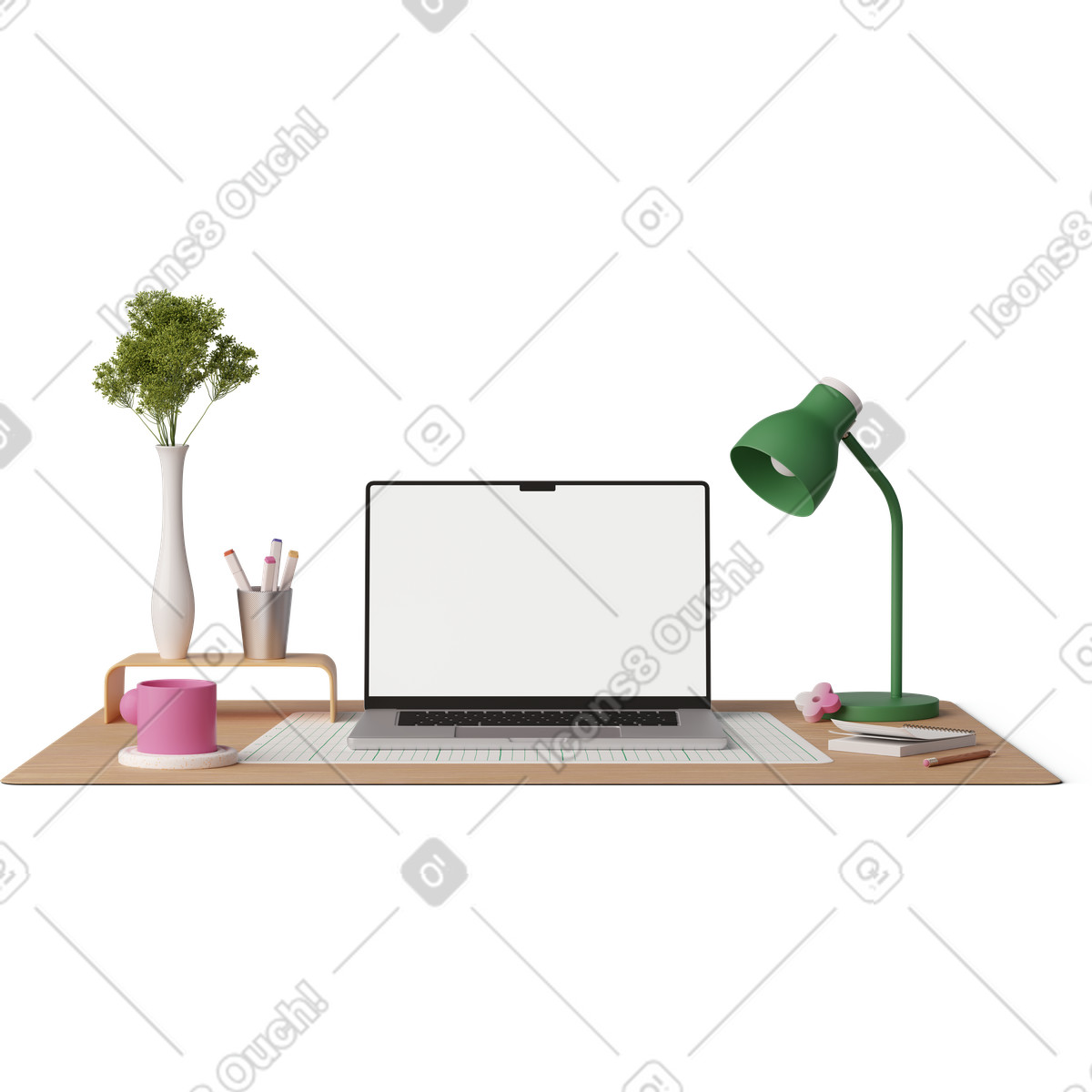 Front view of laptop mockup illustration office desk clipart in PNG SVG GIF