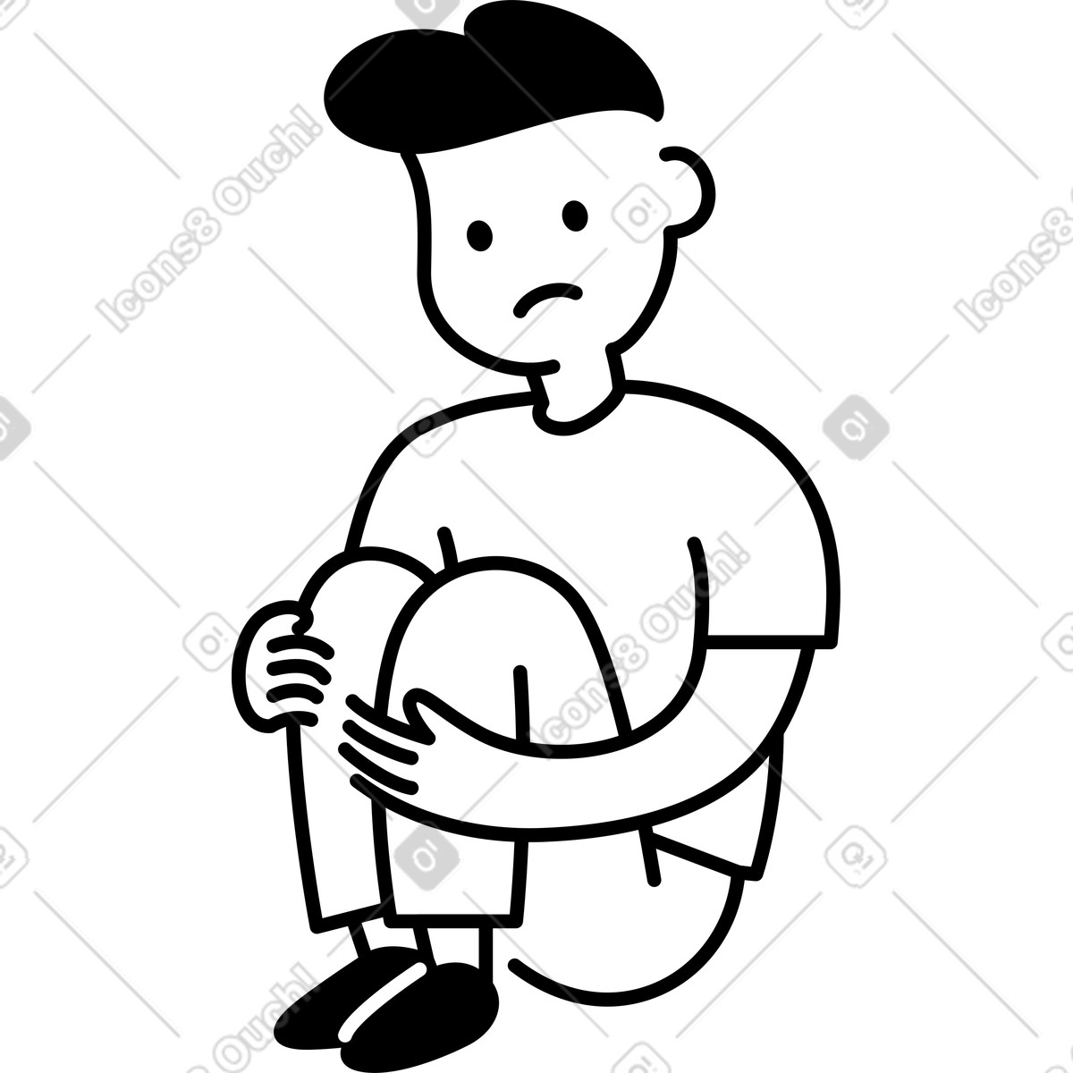 Sad character sitting hugging knees expressing loneliness and emotional pain illustrazione in stile Notion Line Art scarica in PNG, SVG