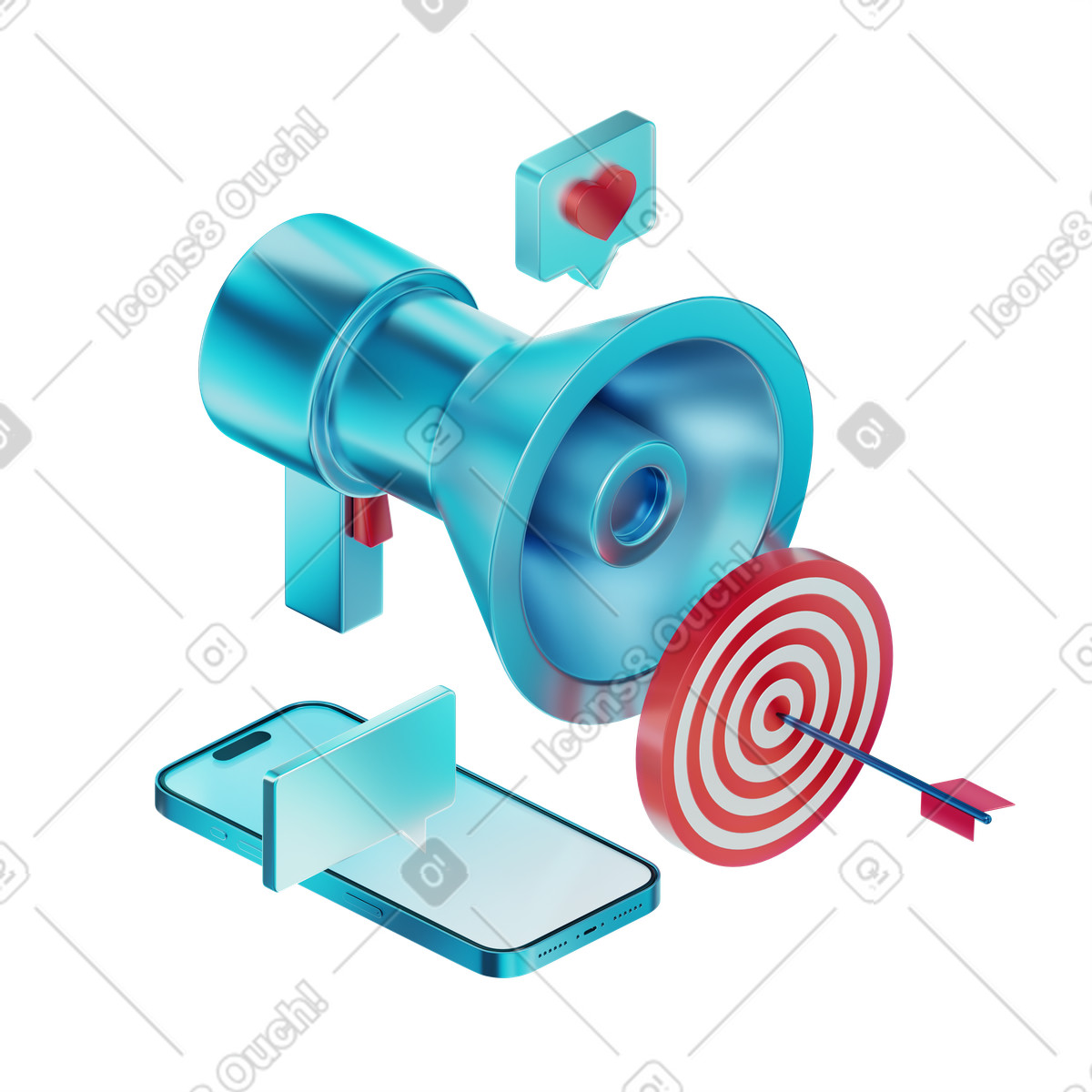 Marketing e pubblicità digitale illustrazione animata in stile 3D Glare scaricabile in GIF, Lottie (JSON), AE