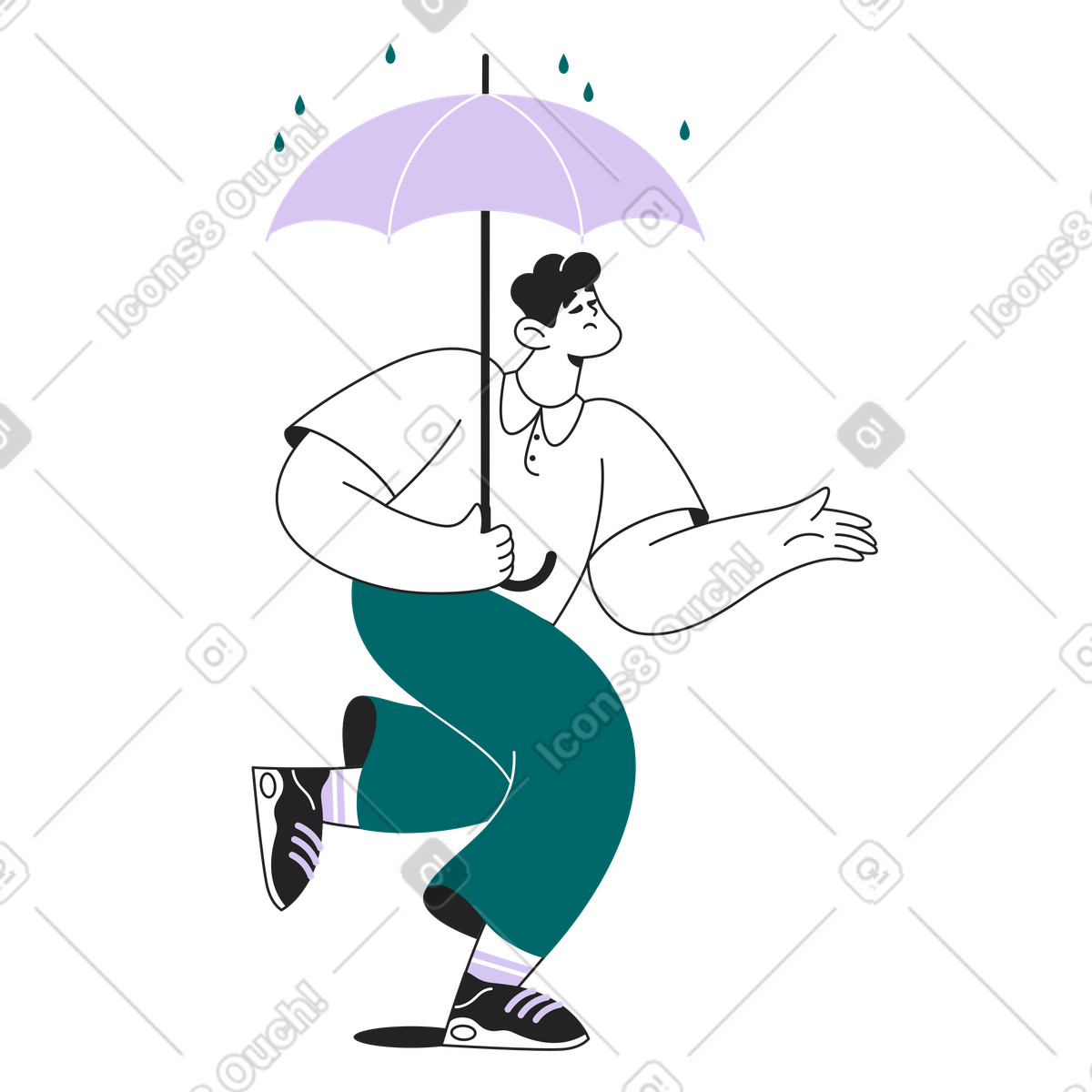 Mann mit regenschirm-Illustration im Sammy Line-Stil als Download in PNG, SVG