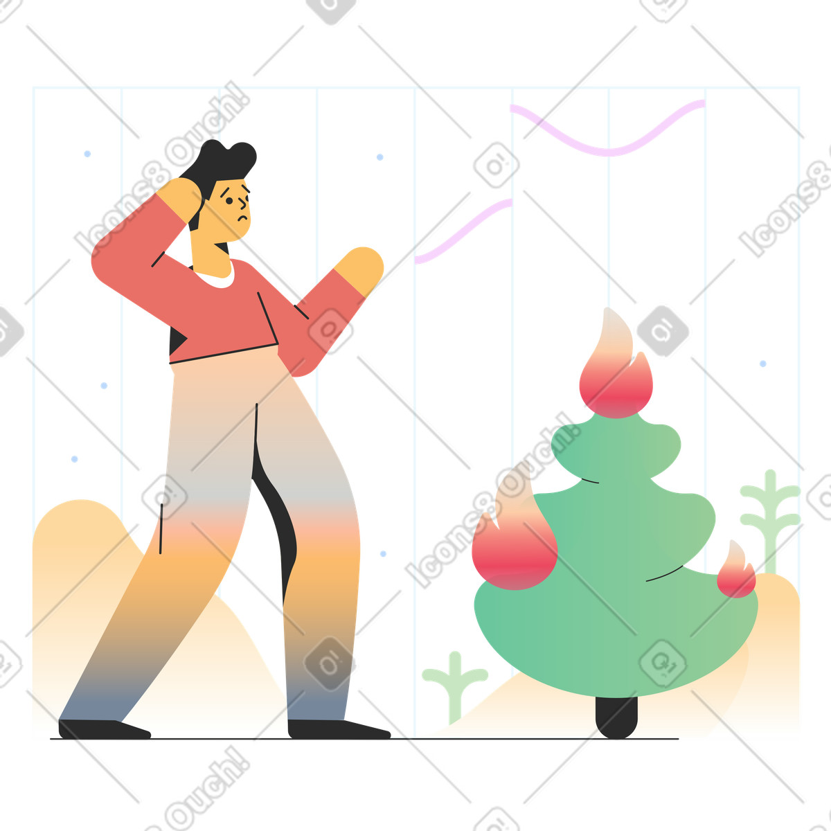 Ilustración Incendio forestal en estilo Marginalia a descargar en PNG y SVG