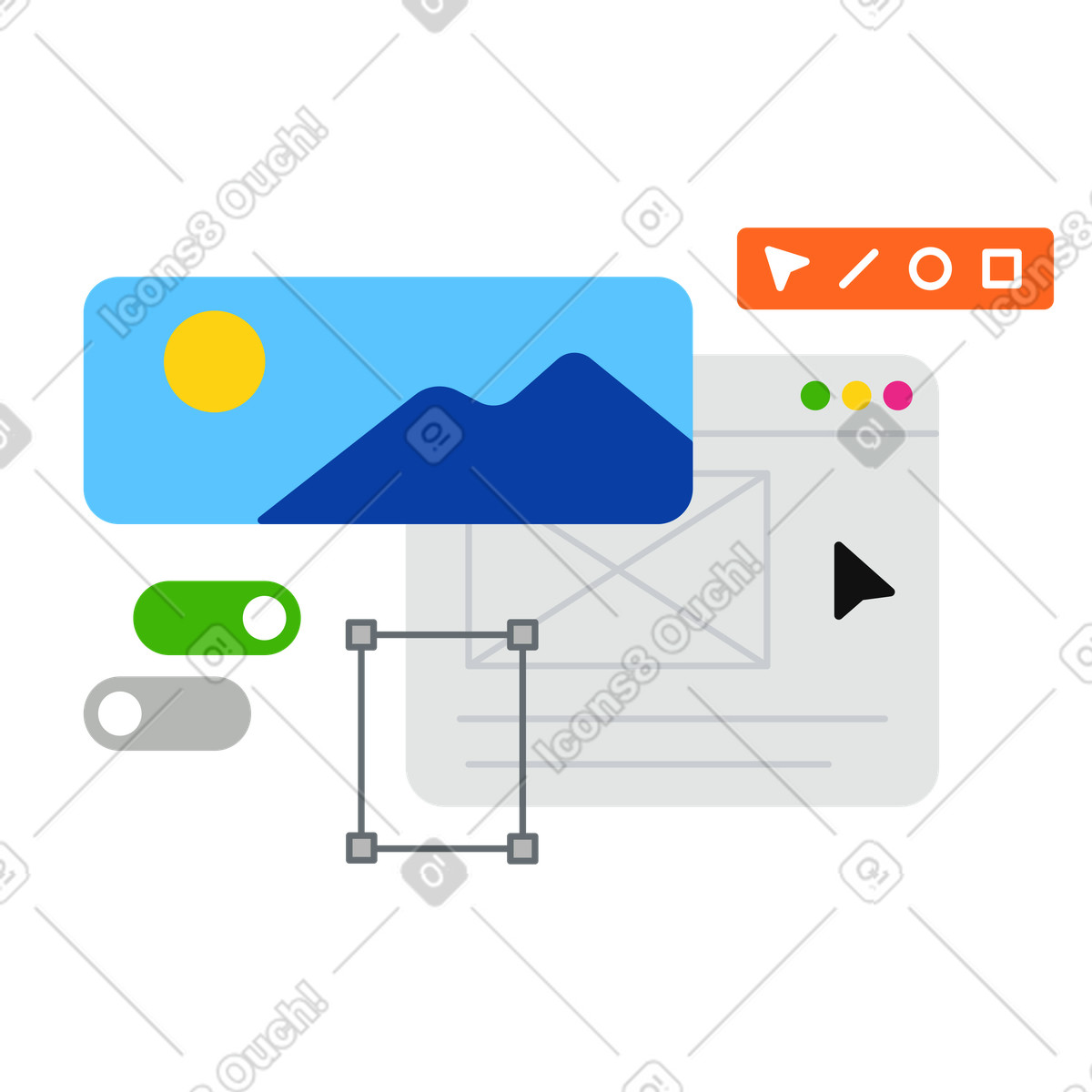 Active スタイルの Web/デジタルデザインプログラムインターフェース のイラストをPNG、SVG形式でダウンロード