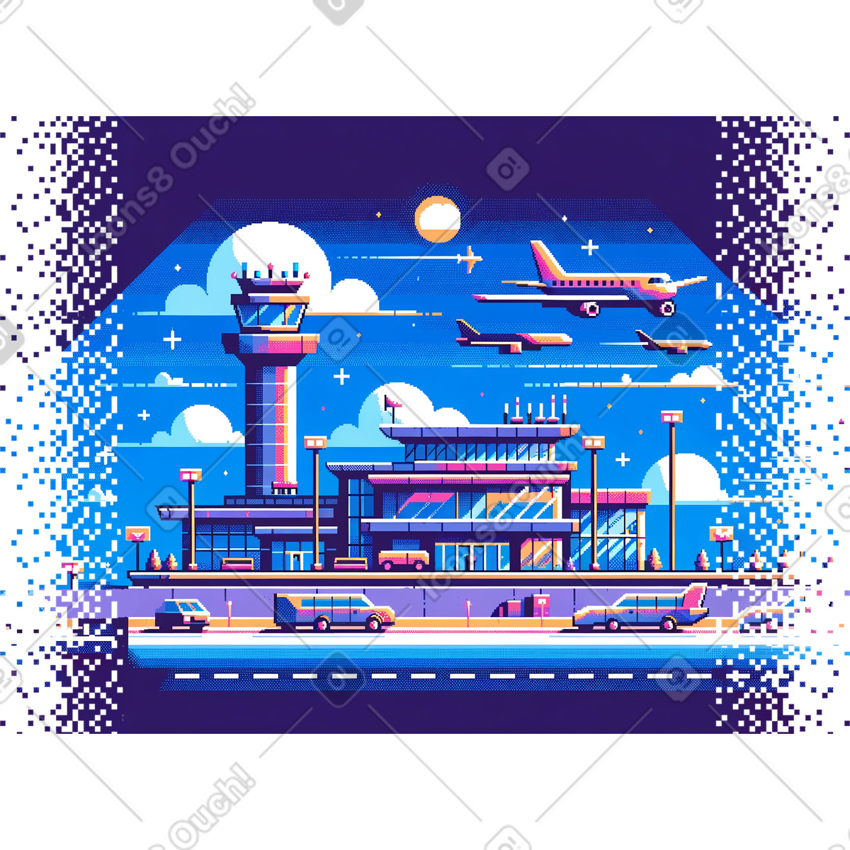 Aeroporto pixel con confini che scompaiono illustrazione in stile Experimental scarica in PNG, SVG