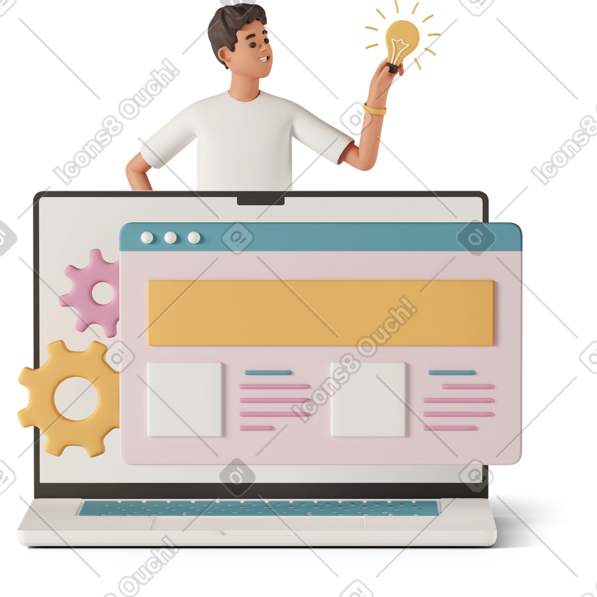 Иллюстрация Happy man and website window in laptop в стиле 3D Casual life — скачать в форматах PNG, SVG