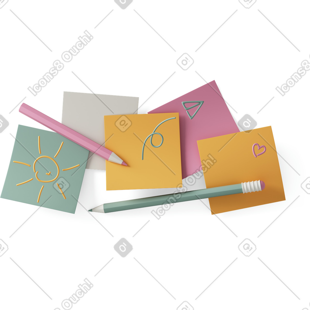 Pencils and paper stickers-Illustration im 3D Casual life-Stil als Download in PNG, SVG