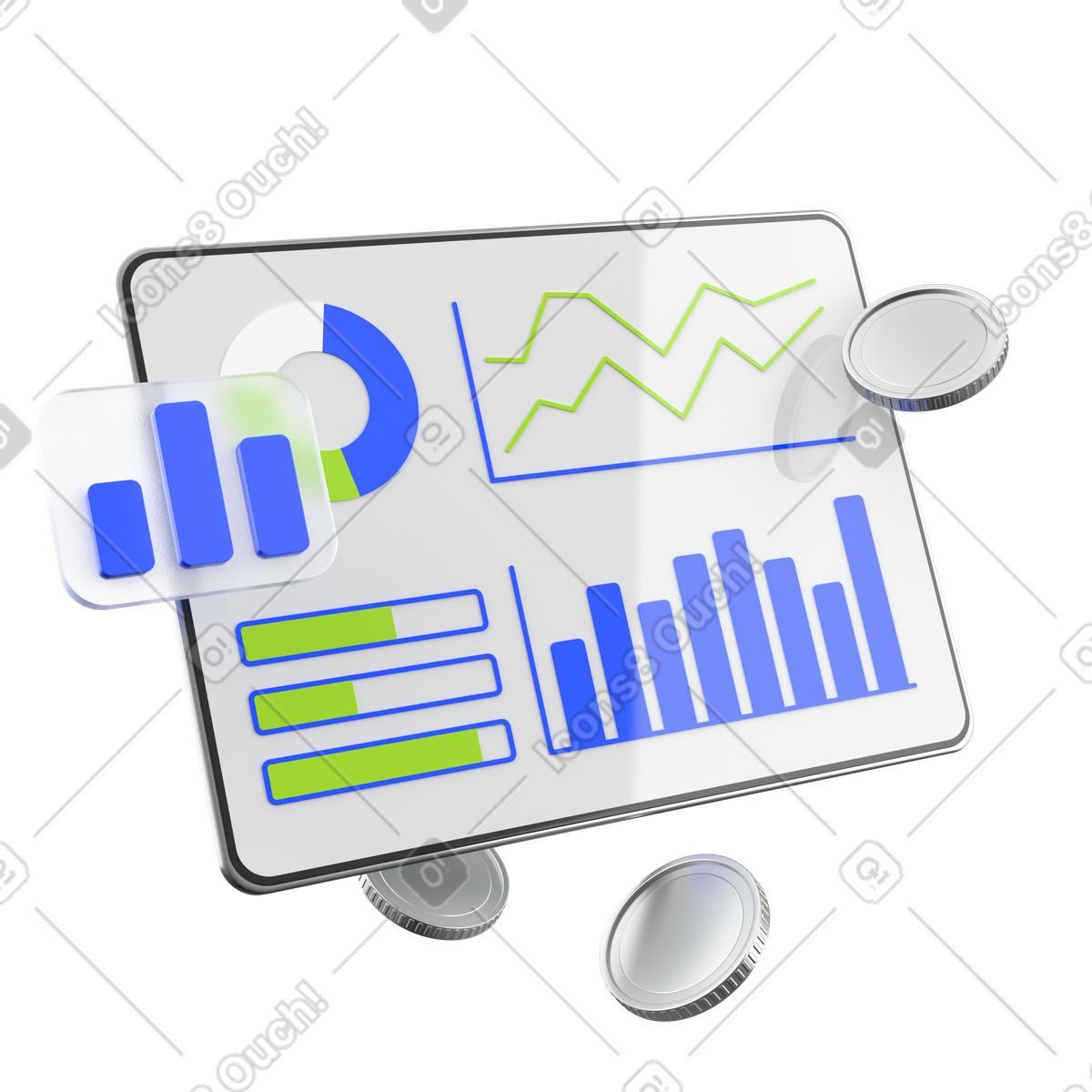 Crypto metrics, Machine learning charts, Business intelligence graphs illustration in 3D Enterprise style download in PNG, SVG