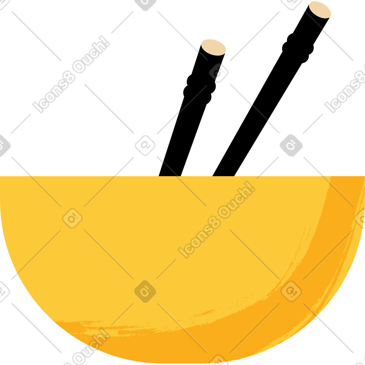 Yellow semicircular bowl with chopsticks illustration in Juicy style download in PNG, SVG