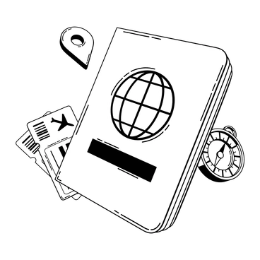 A passport, tickets, and a compass - 3D Techny Line style illustration
