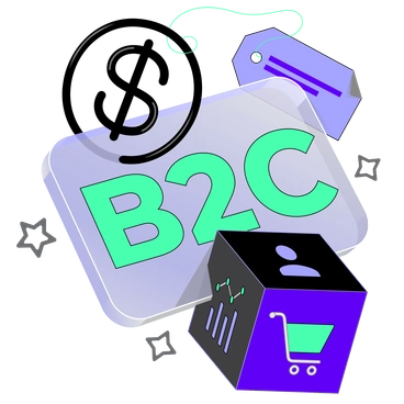 B2C concept with shopping elements - Incut style illustration