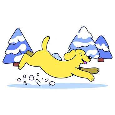 A golden retriever bounding through freshly fallen snow in a winter wonderland