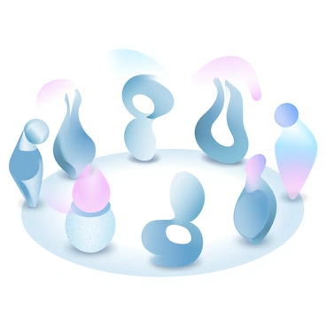 A modern art installation features a series of sculptures representing various stylized forms of "nipple." Each sculpture is crafted from different materials, including polished metal, textured ceramic, and vibrant glass. The installation is arranged in a circular layout, with sculptures of varying sizes and colors creating visual contrast. Soft lighting enhances the textures and colors of the materials, casting gentle shadows on the gallery floor. A neutral background allows the sculptures to stand out prominently.