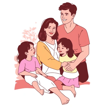 A warm portrait depicts "Simone Veil" sitting in the center, surrounded by her three children and her husband. She is smiling gently, with her hair styled in soft waves. Each child is positioned closely beside her, showing expressions of affection and joy. One child is leaning on her shoulder, another is holding her hand, while the third is playfully tugging at her dress. Her husband stands proudly next to her, with a supportive arm around her back. The background is softly blurred, emphasizing the close-knit family unit and the warmth of their bond.