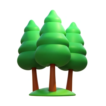 A group of tall, green trees with thick trunks swaying gently. Their leaves are vibrant and glistening, fluttering delicately in the breeze. Each leaf appears to be animated, creating a sense of communication as they move in unison. The wind is visibly present, swirling through the foliage, causing the branches to dance slightly. Sunlight filters through the canopy, casting dappled shadows on the ground below.