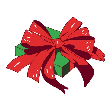 A red gift bow is intricately crafted with multiple loops and tails. The bow features detailed textures, showcasing delicate folds and shiny accents that catch the light. Surrounding the bow, there are hints of green wrapping paper peeking through, providing a contrasting backdrop. The overall composition emphasizes the elegance and craftsmanship of the bow.