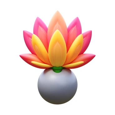 A detailed 3D icon of a blooming flower emerging from a pineal gland. The flower displays vibrant petals in shades of pink and yellow, with intricate details on each petal. The pineal gland is represented in a realistic texture, showcasing a soft, grayish surface with subtle highlights. The composition emphasizes the connection between the flower and the gland, symbolizing a theme of growth and enlightenment.