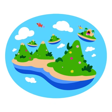 A vibrant dreamscape featuring floating islands suspended in a bright blue sky. Each island is covered in lush green vegetation and colorful flowers, with waterfalls cascading from their edges. The scene includes a large, detailed Bainbridge 172 board positioned in the foreground, showing a smooth surface with a glossy finish. The board is adorned with whimsical patterns and bright colors, reflecting the fantastical atmosphere of the dreamscape. Fluffy white clouds drift gently around the islands, while small, animated creatures can be seen flying between the islands, adding a sense of life and movement to the scene.