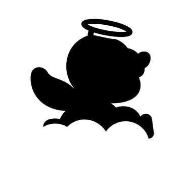 A cherubic angel figurine with a halo and tiny wings sitting atop a fluffy white cloud.