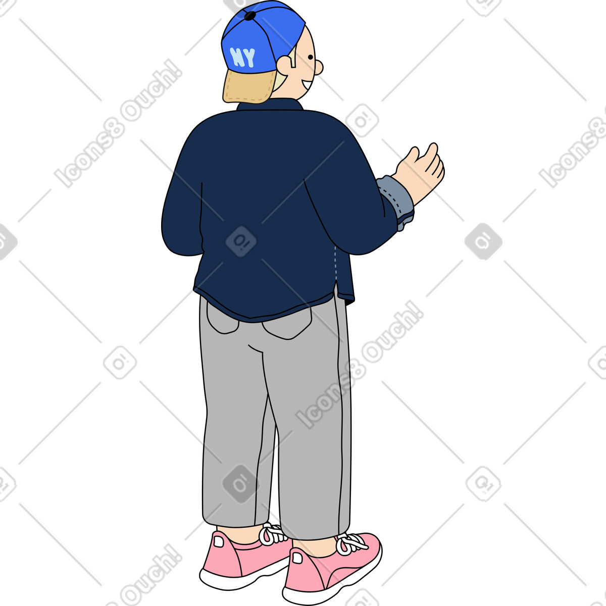 Man standing back and saying something illustration in Kindy style download in PNG, SVG