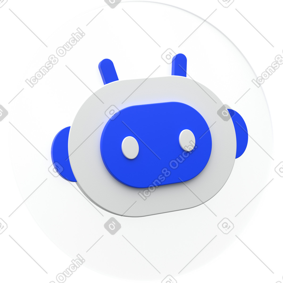 Illustration Icône de chatbot, tête robot dans un cercle, emblème ia le style 3D Enterprise à télécharger aux formats PNG, SVG