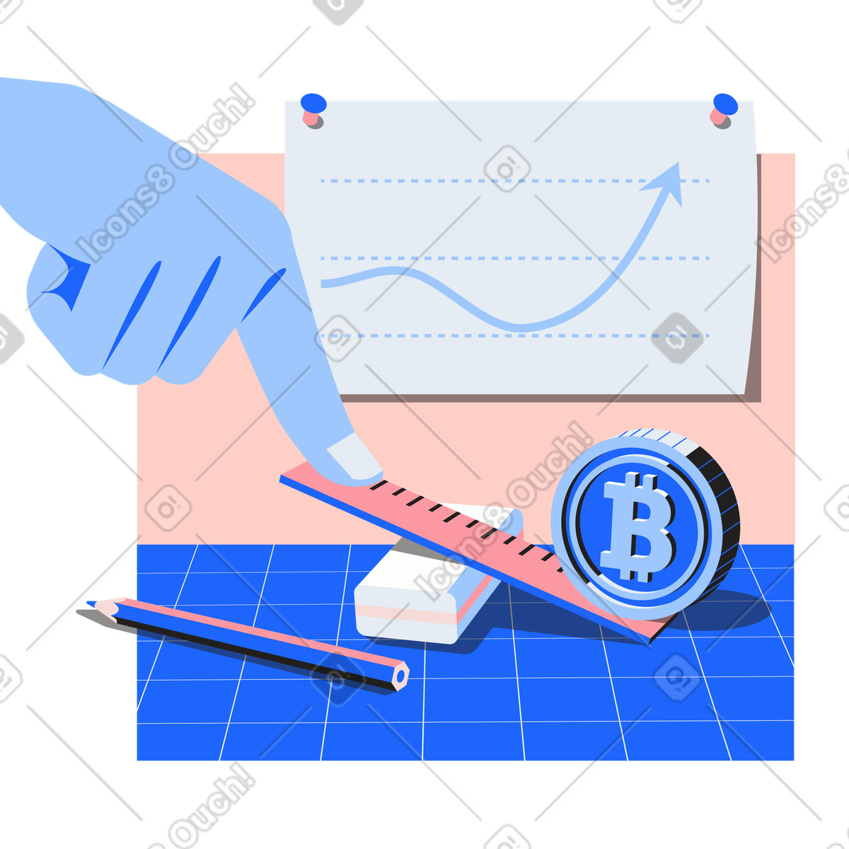 Ilustración animada Invertir en criptomonedas: tabla de crecimiento bitcoin estilo Editorial a descargar GIF, Lottie (JSON), AE