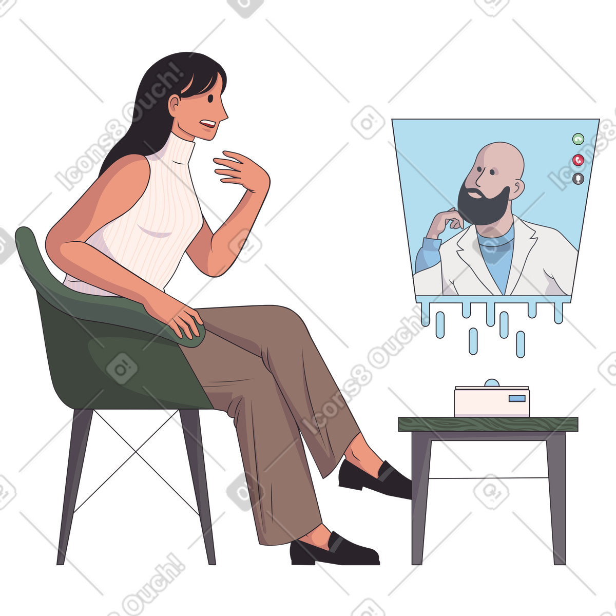 Ilustração de Uma mulher em consulta médica online no estilo Eastwood para baixar PNG, SVG